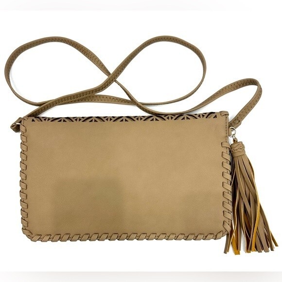 Leyla Laser Cut Envelope Clutch/Crossbody Tan NWOT - Picture 2 of 9